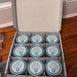 Nine blue candles baby shower favors